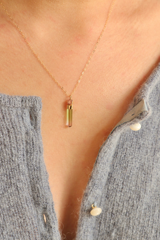 Collier tourmaline bicolore et grenat en or 750.