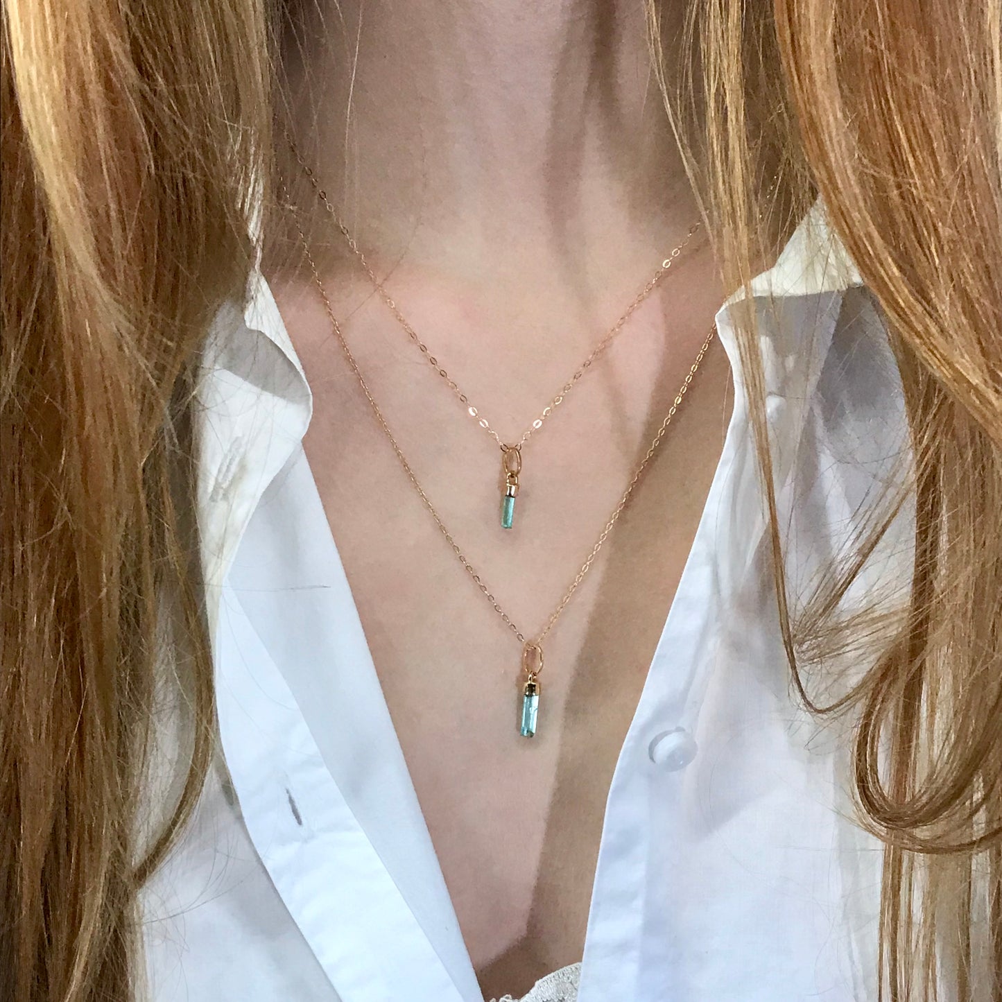 Collier tourmaline vert bleuté et or 18k.