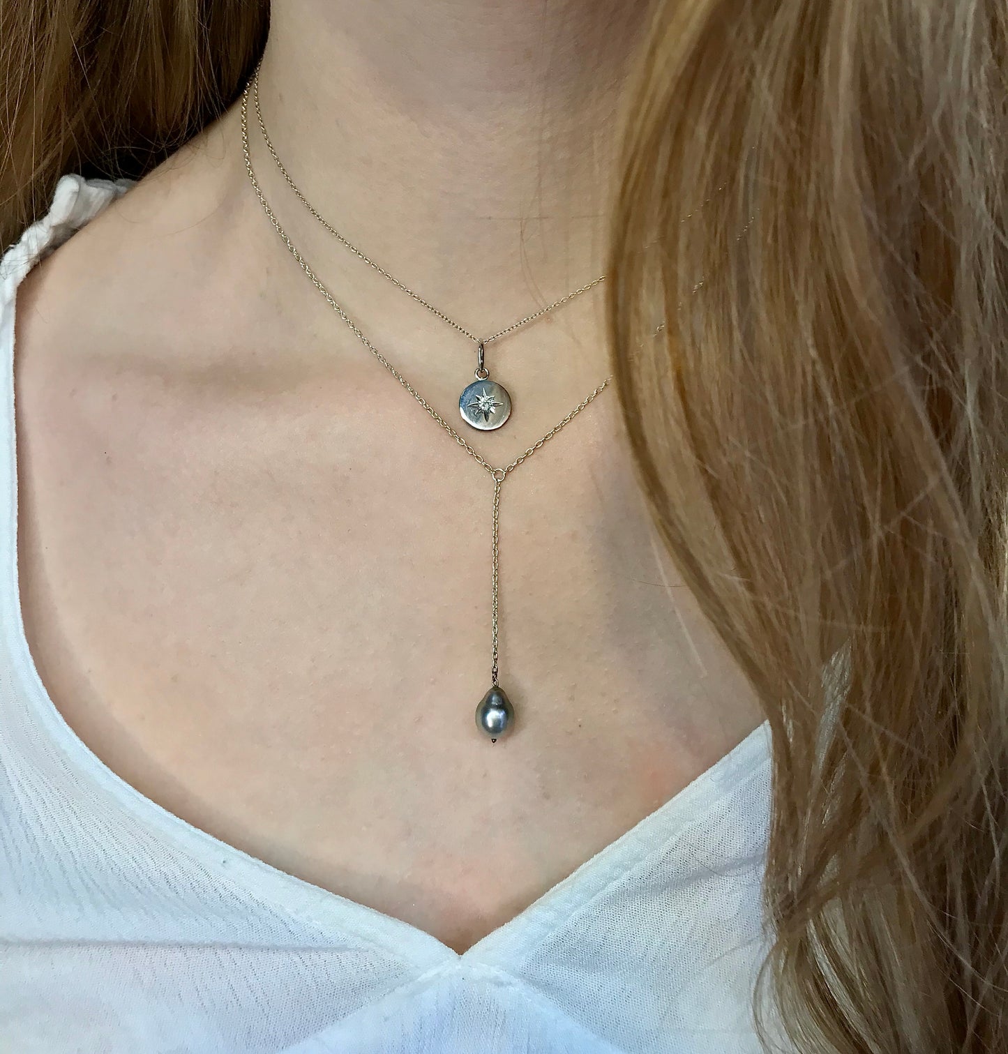 Collier aster diamant et or blanc 18k