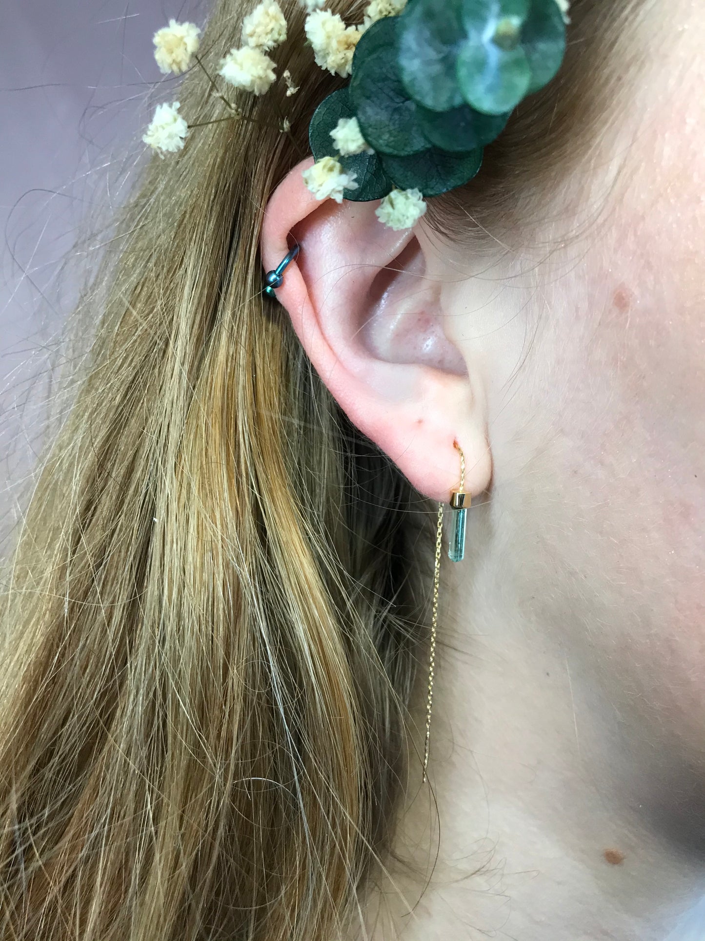 Boucles d’oreilles tourmalines vert bleuté et or 18k.